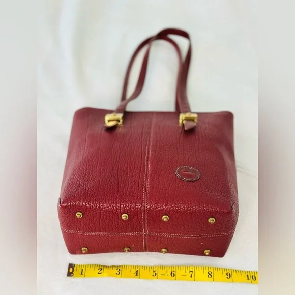 Vintage Dooney and Bourke Pebbled Leather Tote Bag in Deep Burgundy Color - Picture 6 of 12